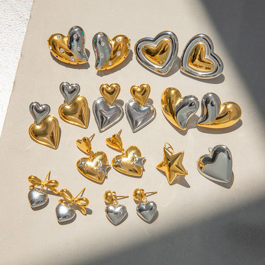Plated Stainless Steel Heart Earrings for Women
