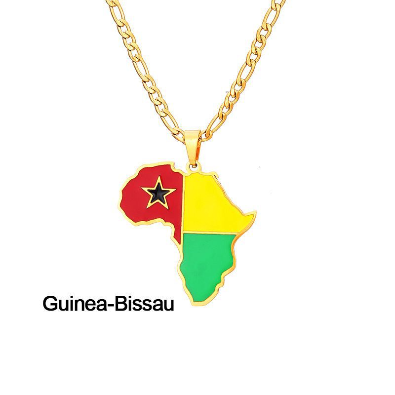 Collar con colgante de mapa de país africano geométrico de acero inoxidable con acabado esmaltado para uso unisex