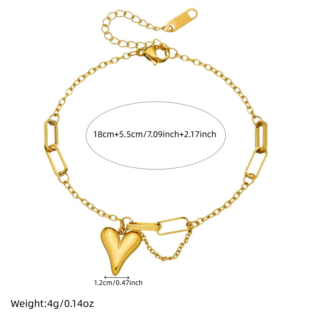 Gold Plated Stainless Steel Irregular Tassel Heart Bracelet for Women