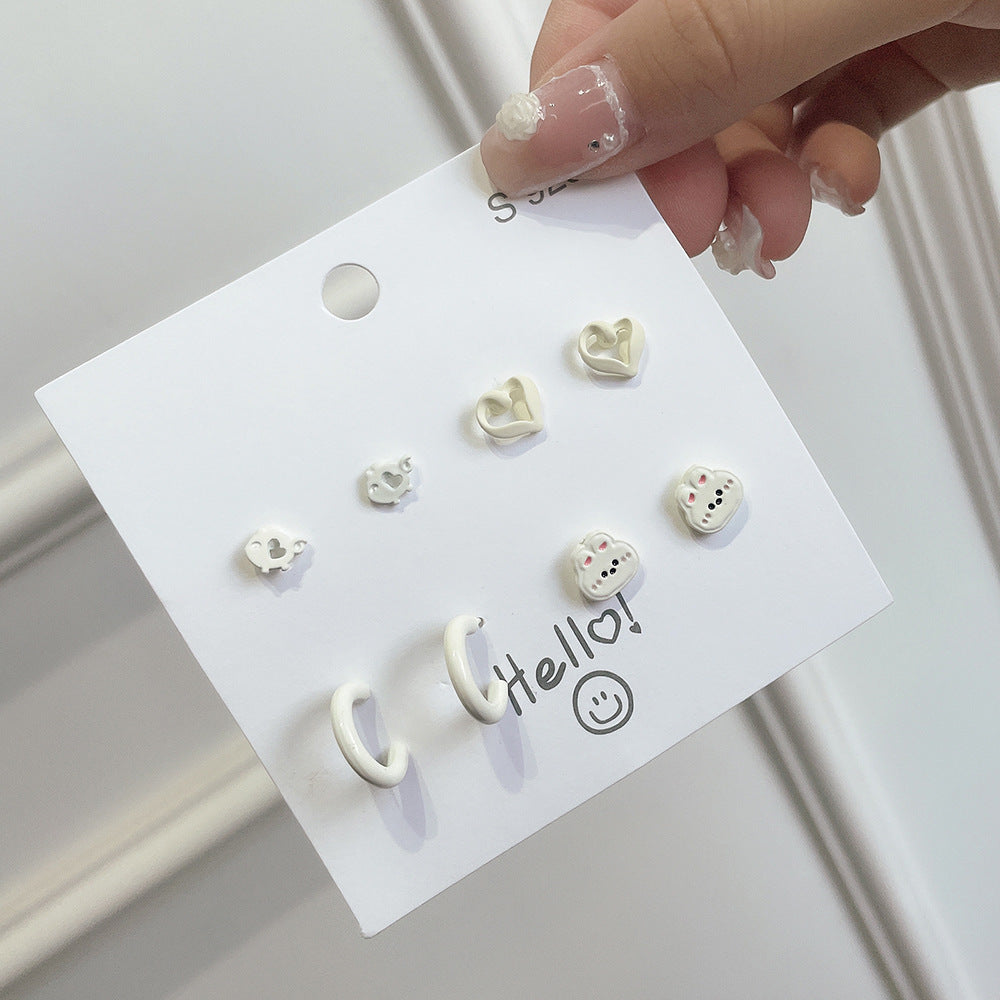 Sweet Geometric Floral Ceramic Stud Earrings with Stainless Steel Posts