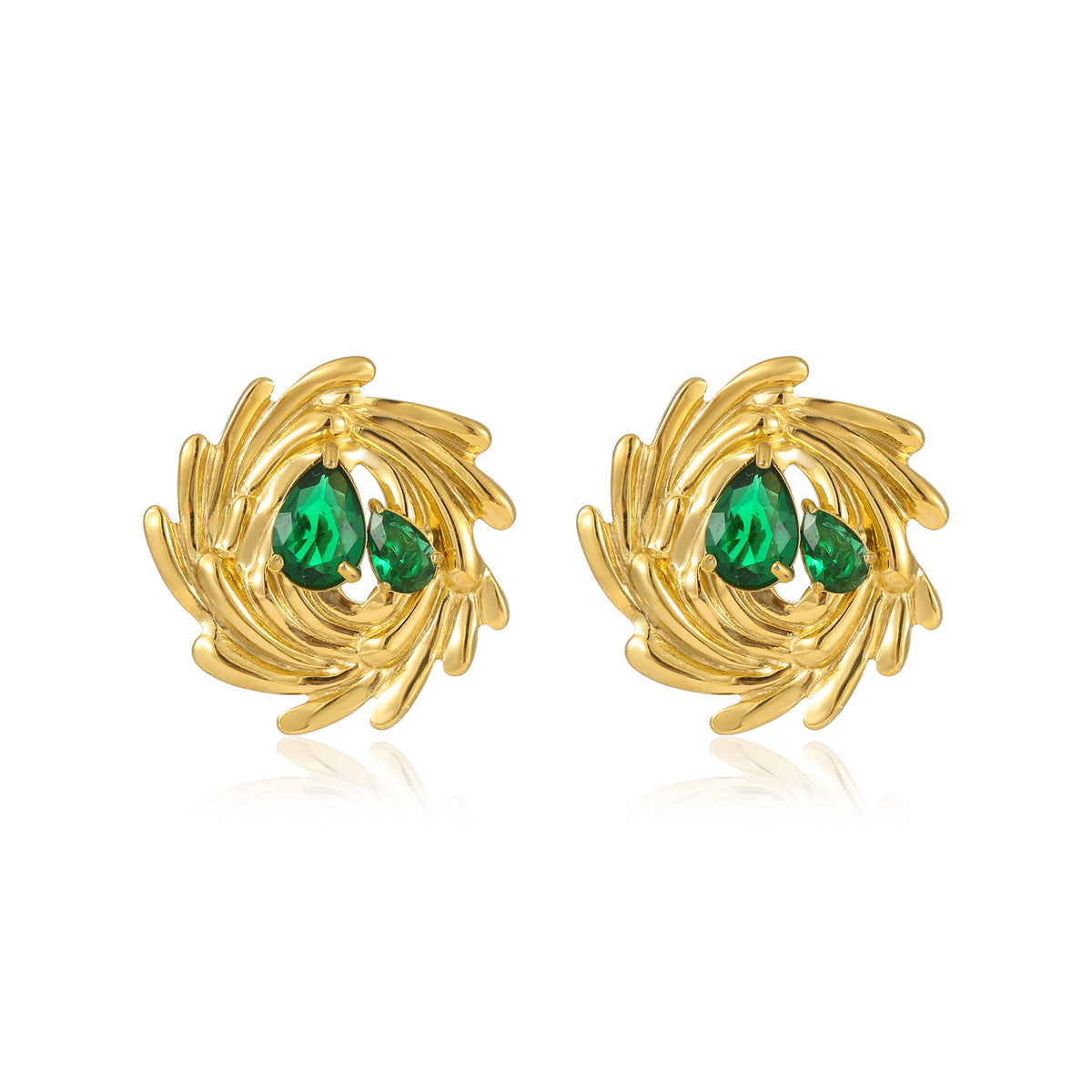 Orecchini a perno a spirale vintage in acciaio inossidabile placcato oro 18K con strass, da donna