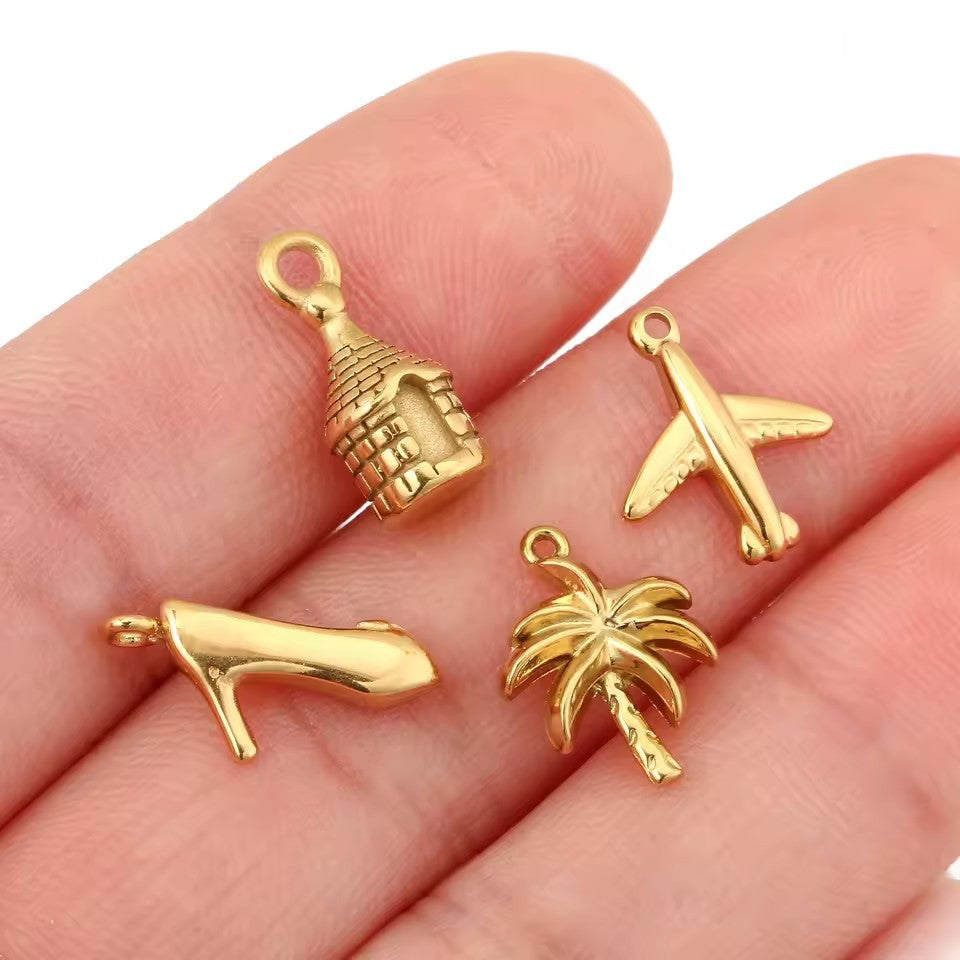 Vintage 18K Gold Plated Stainless Steel Fruit Pendant Charm Bar for Women