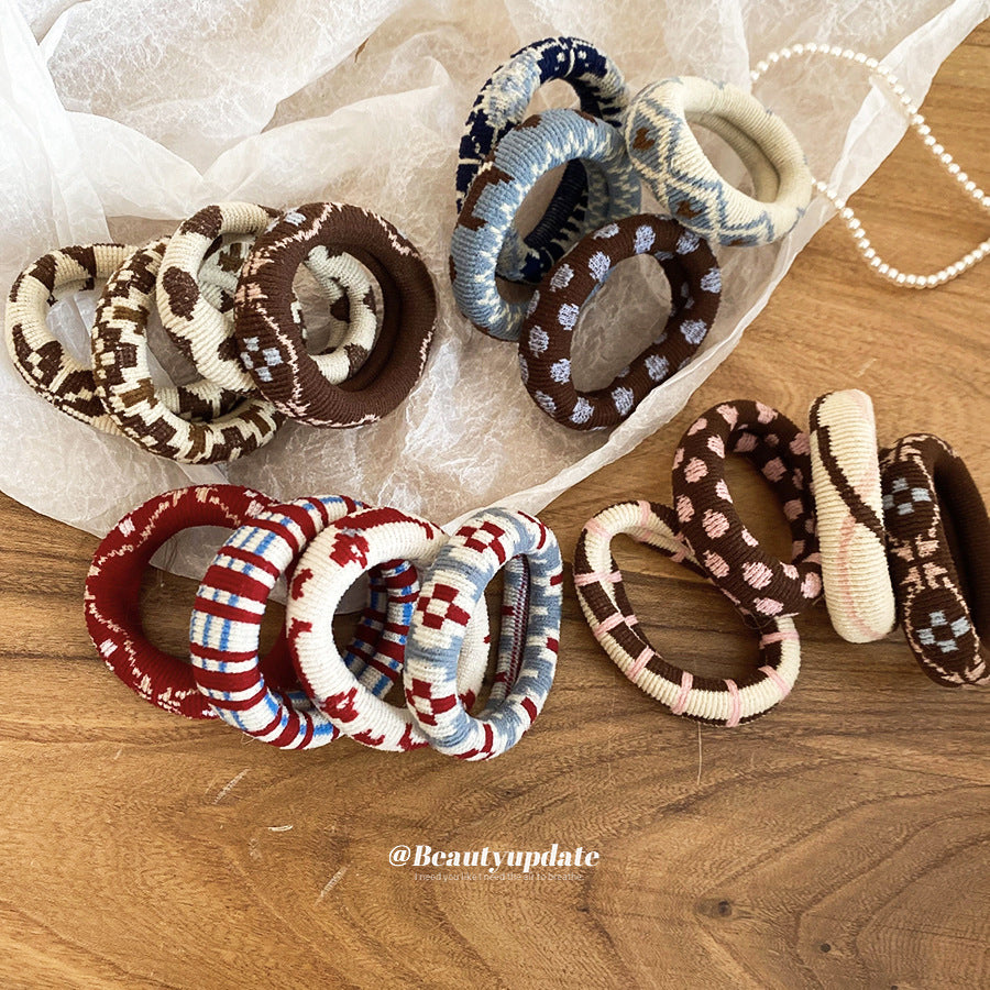 Fermacoda in Tessuto Elasticizzato Ispirato al Vintage, Set da Quattro con Fantasia Geometrica per Coda di Cavallo