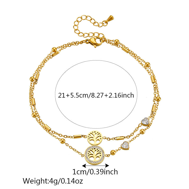 Vintage Minimalist Double-Layer Heart-Shaped Stainless Steel Anklet