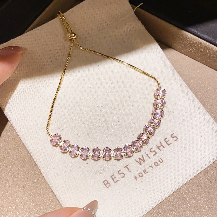 Luxury Elegant Oval Geometric Cubic Zirconia Inlaid Brass Bracelet for Women