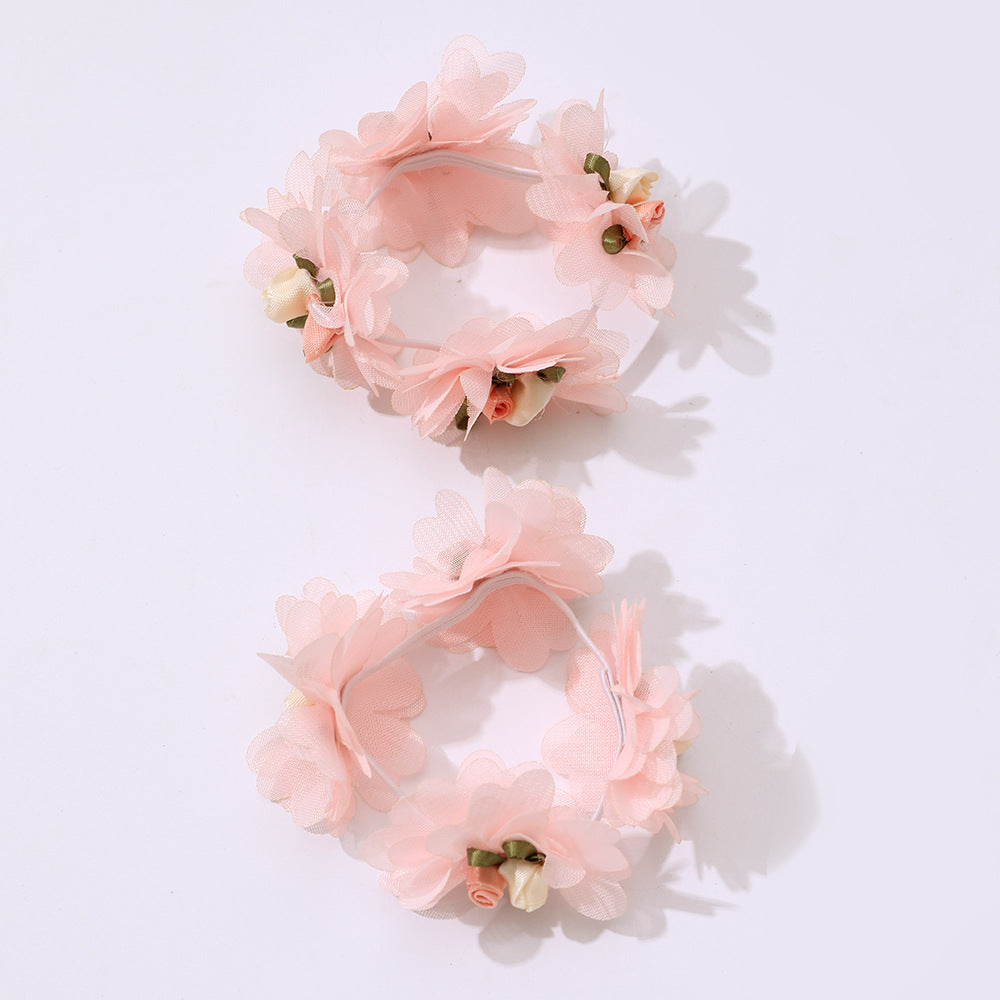 Set di elastici per capelli floreali a doppio strato in chiffon con volant, stile principessa, per bambine, fatti a mano