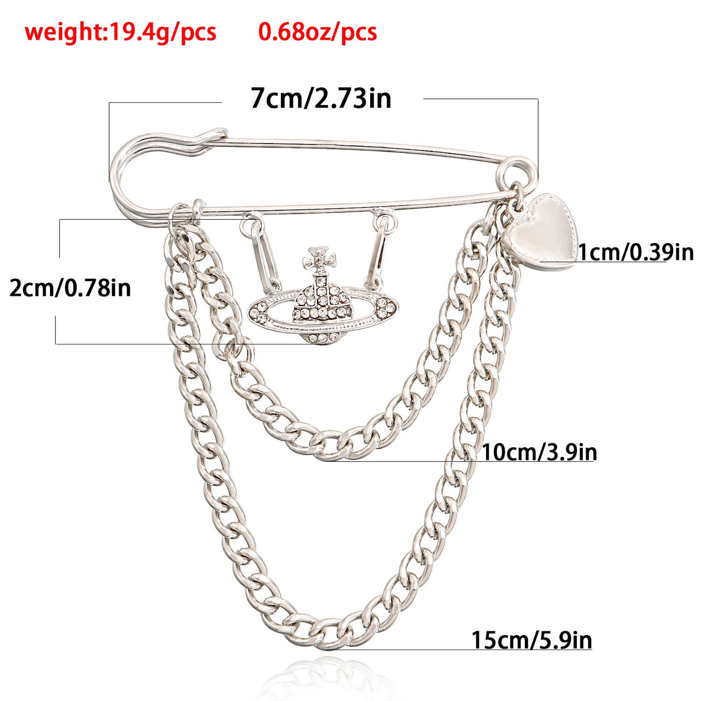 Punk Style Geometric Heart and Cosmic Planet Pendant Brooch with Tassels for Women Alloy Plated Jewelry