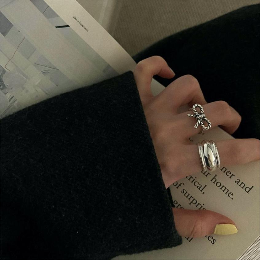Anello Vintage Dolce in Argento Sterling 925 con Fiocco a Cuore