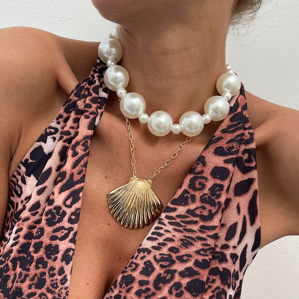 Sweet Geometric Alloy Shell & Pearl Multi-Layer Necklace for Women