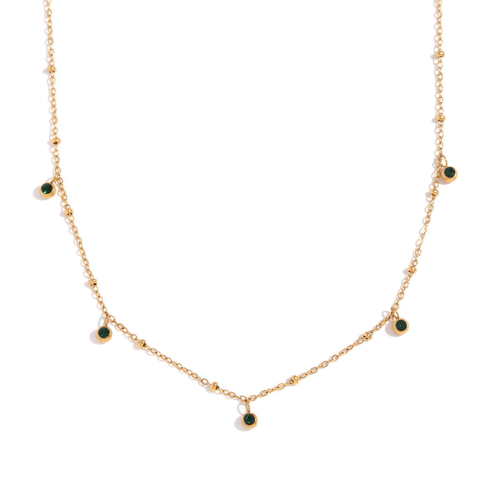 Collar colgante geométrico minimalista para mujer en acero inoxidable con baño de oro de 18K e incrustaciones de circonita blanca y verde
