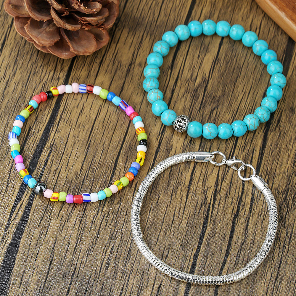 Bohemian Multi-Layer Square Turquoise Seed Bead Bracelet Unisex Handmade Stacking Chain