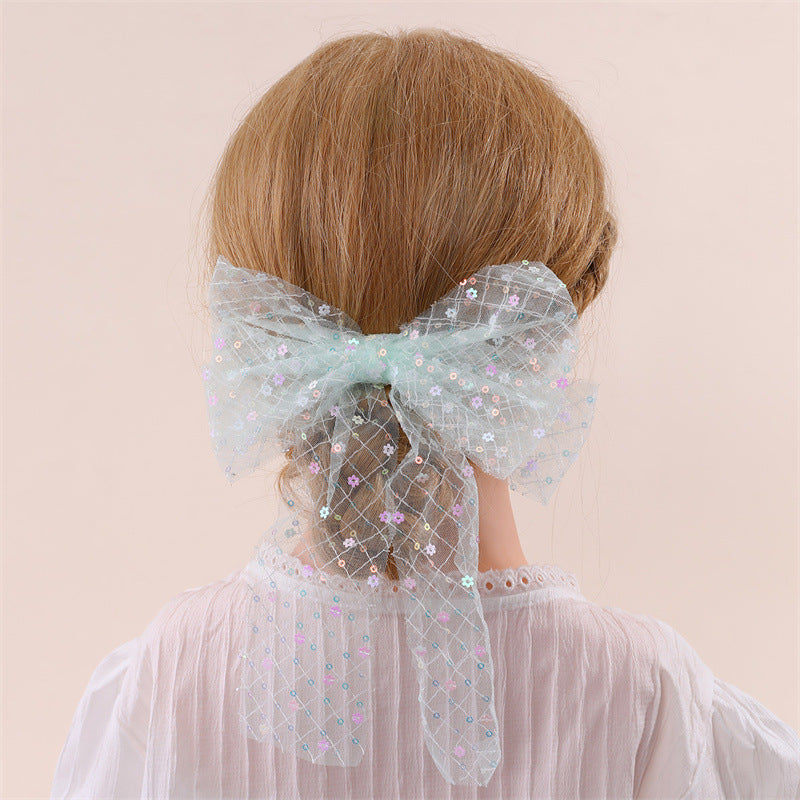 Fermaglio per Capelli a Farfalla Stile Naturale per Bambine con Rete in Tulle e Dettaglio Arricciato, Accessorio per Capelli con Molletta a Scatto
