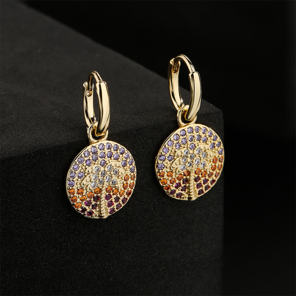 Warm-Toned Copper Geometric Earrings with Micro-Pave Colored Zirconia and 18K Gold Plating for Beach Vacation Style