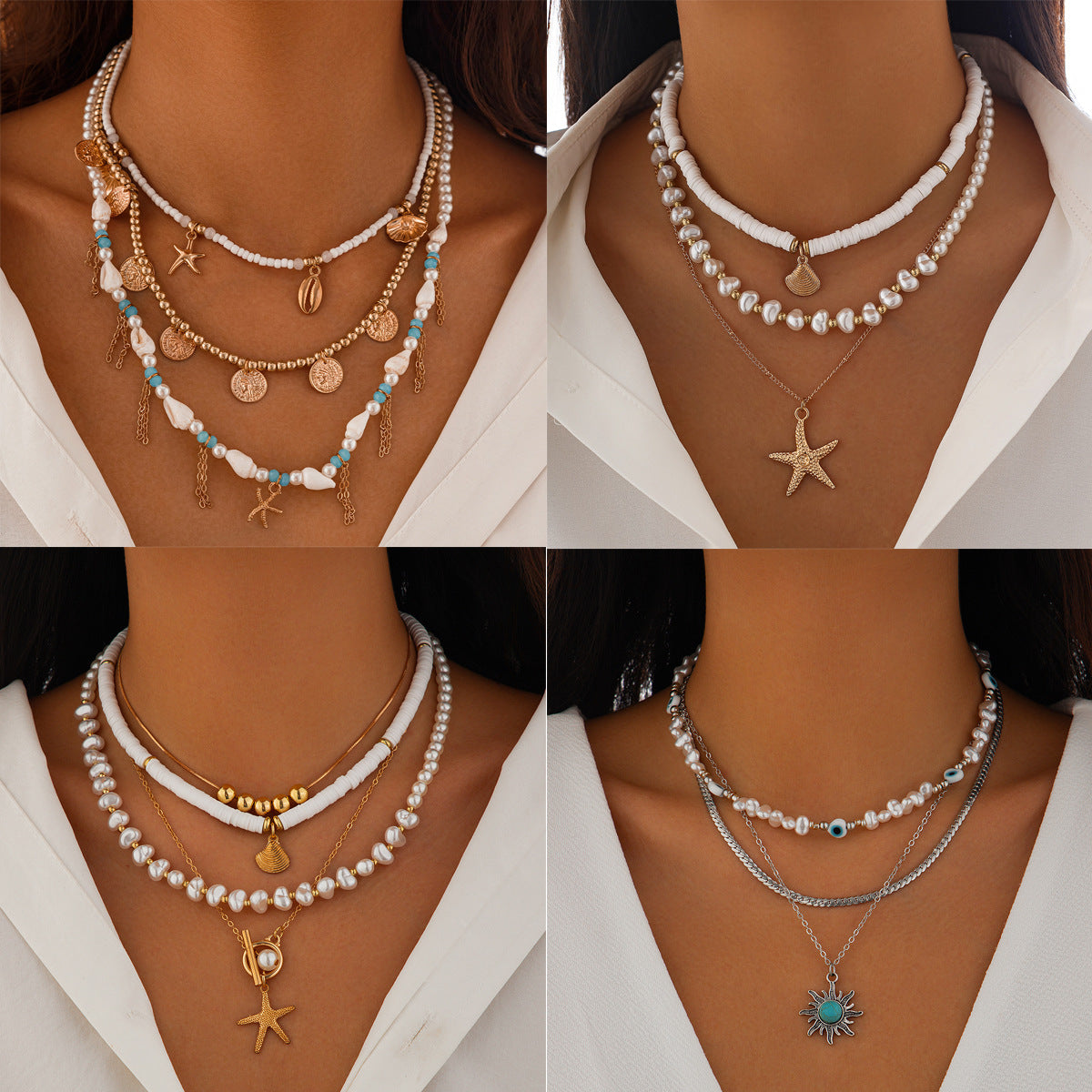 Minimalist Geometric Alloy and Faux Pearl Multi-layer Necklace for Women