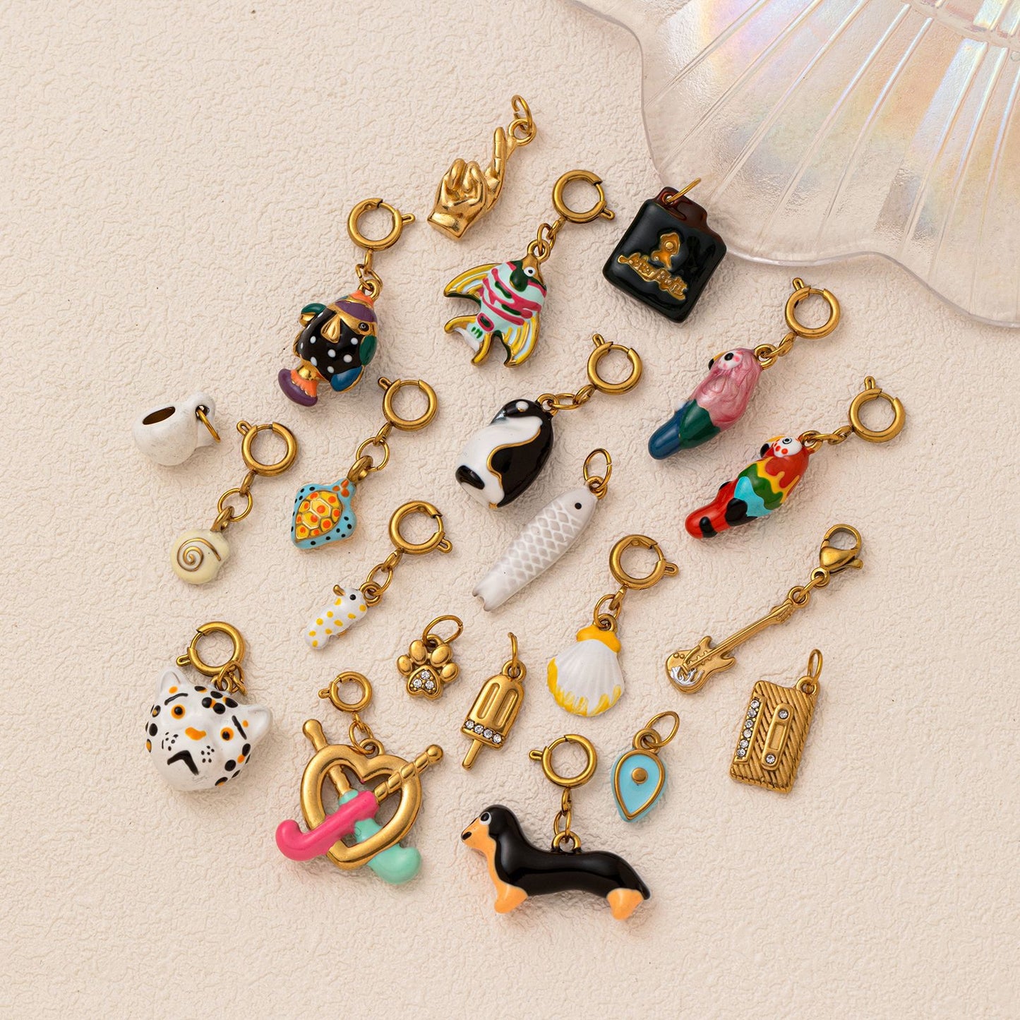 Vintage 18K Gold Plated Stainless Steel Animal Pendant Charm Bar