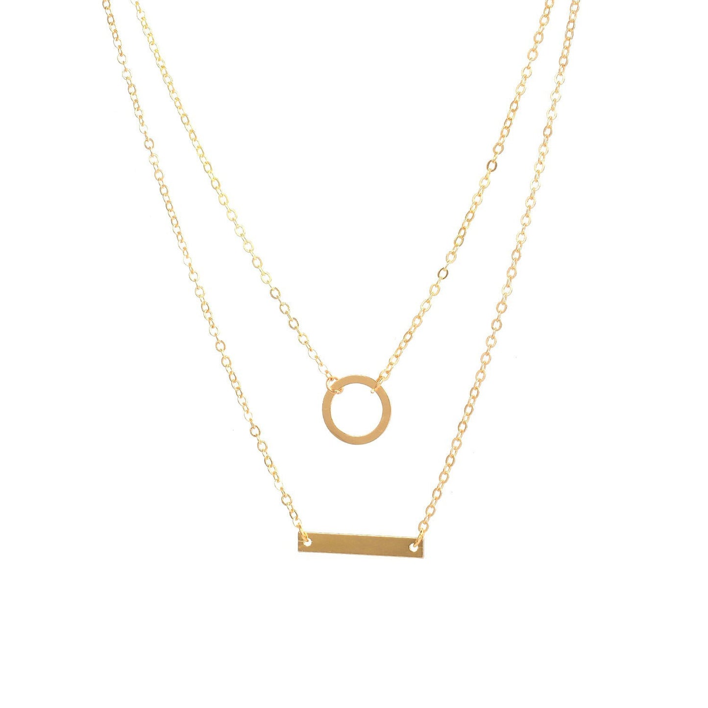 Geometric Circle Bar Necklace for Women with Snake Chain Minimalist Fashion Metal Pendant Necklace