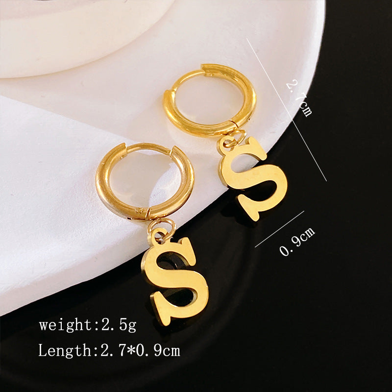 Minimalist Luxury Letter Brass Plated Earrings with Stainless Steel Posts for Women