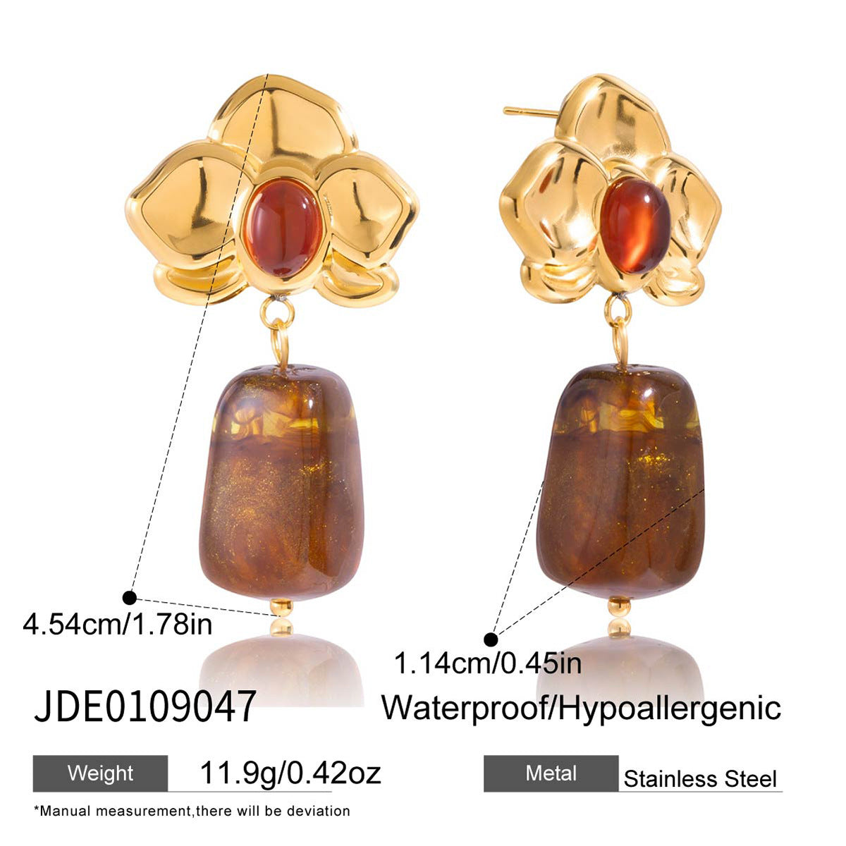 Pendientes de resina con diseño geométrico retro artístico con postes chapados en acero titanio para mujer