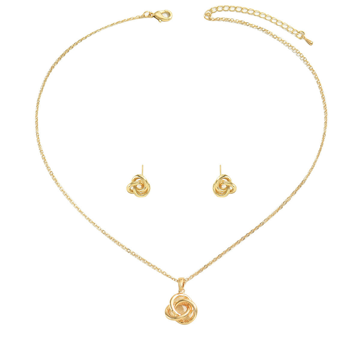 Conjunto de collar y pendientes de aleación con aros redondos geométricos entrelazados para mujer con cadena larga hasta la clavícula