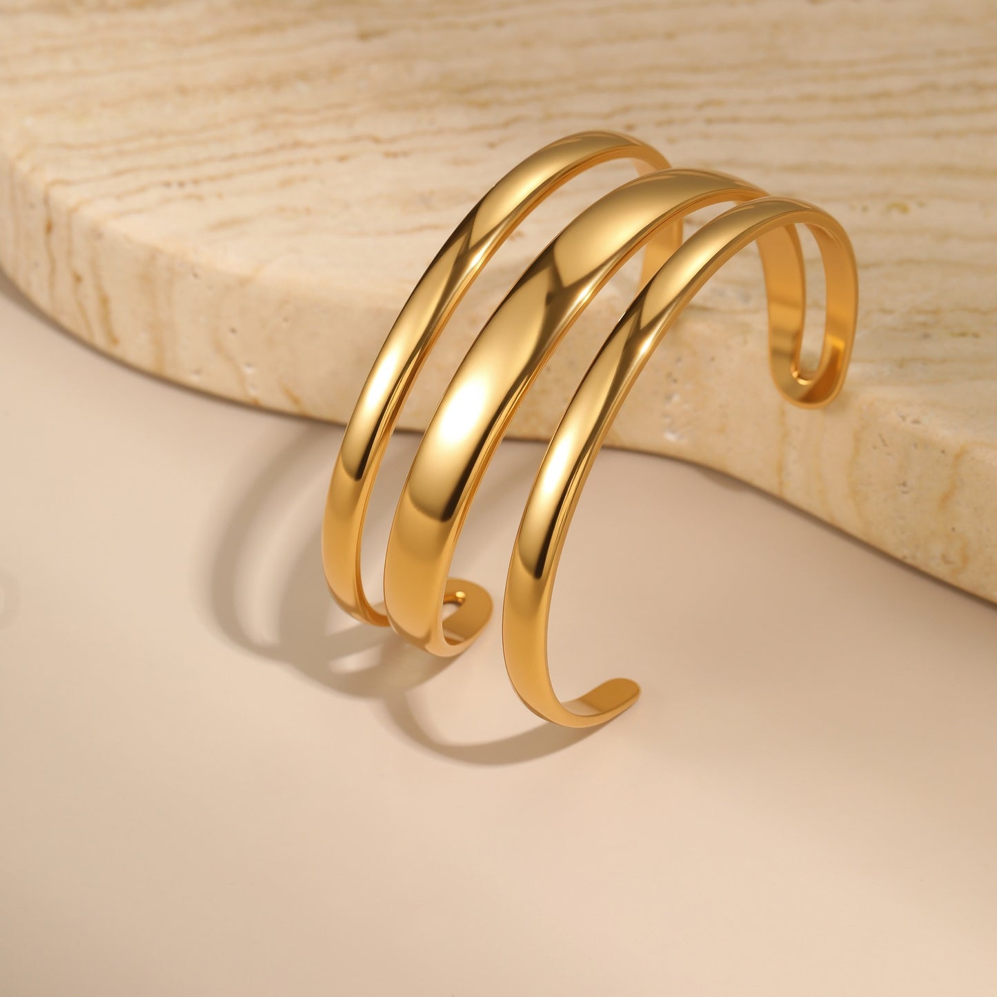 Minimalist Geometric Stainless Steel Bracelet with Open Cuff Design for Women, Electroplated Luxury-Inspired Fashion Accessory