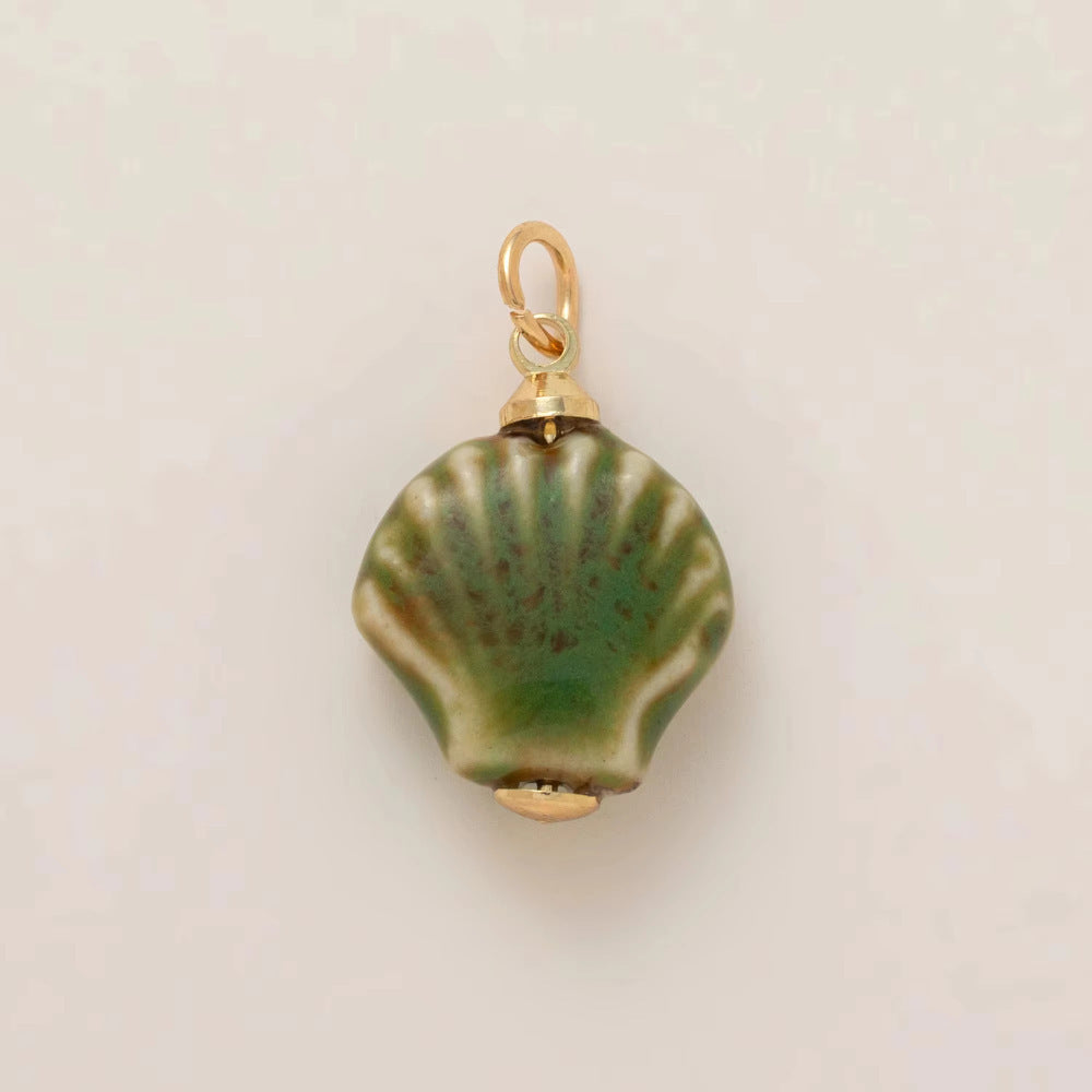 Sweet 14K Gold Plated Drip Oil Heart Geometric Brass Pendant Necklace with Fish Shell Starfish Lobster Dolphin Elements