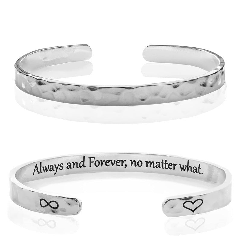 Minimalist Stainless Steel Engraved Open Moon Surface Textured Hammered Bracelet