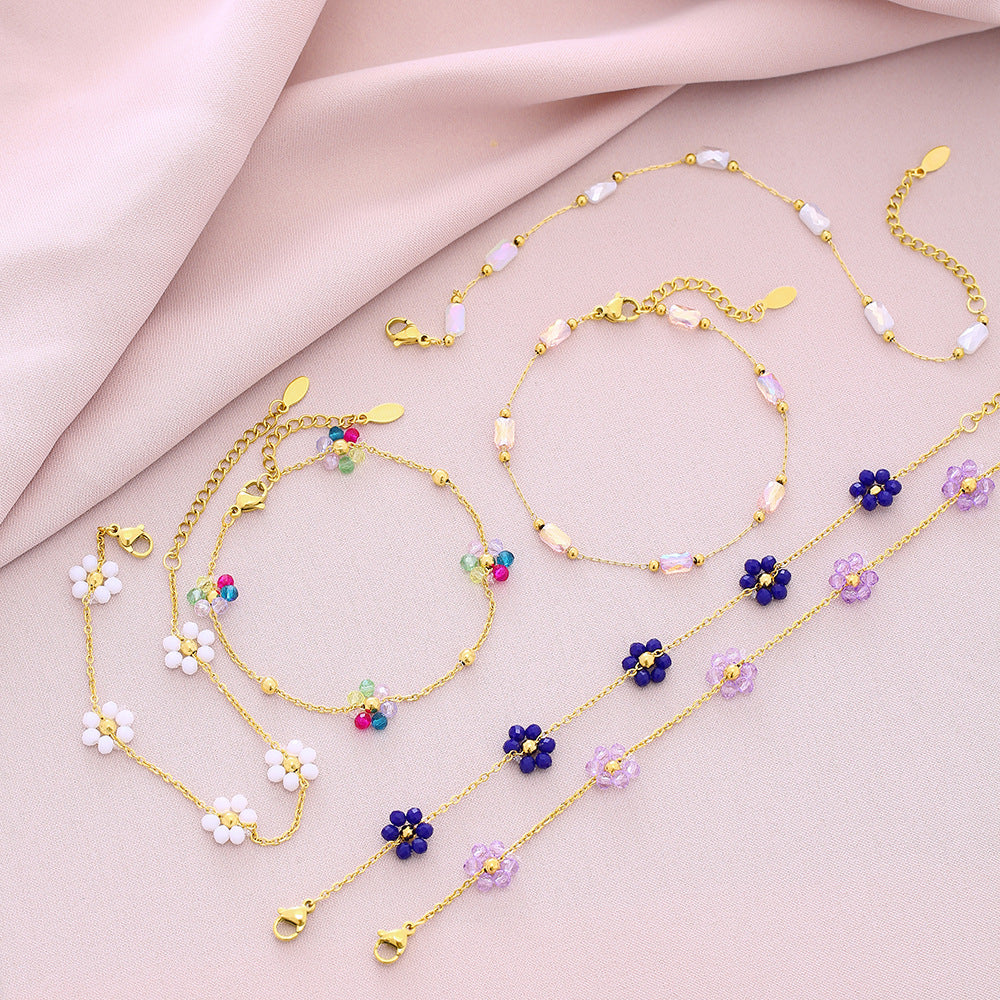 Bracciale alla moda unisex in acciaio al titanio placcato con motivo a petali floreali per abbigliamento casual estivo