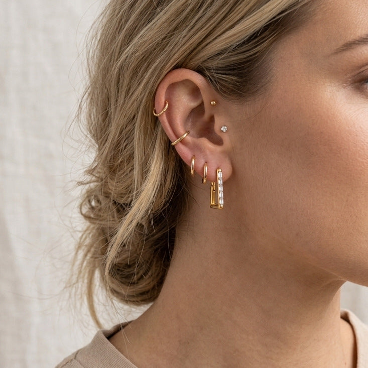 Luxury Minimalist Square Geometric Stainless Steel Plated Rhinestone Stud Earrings for Women