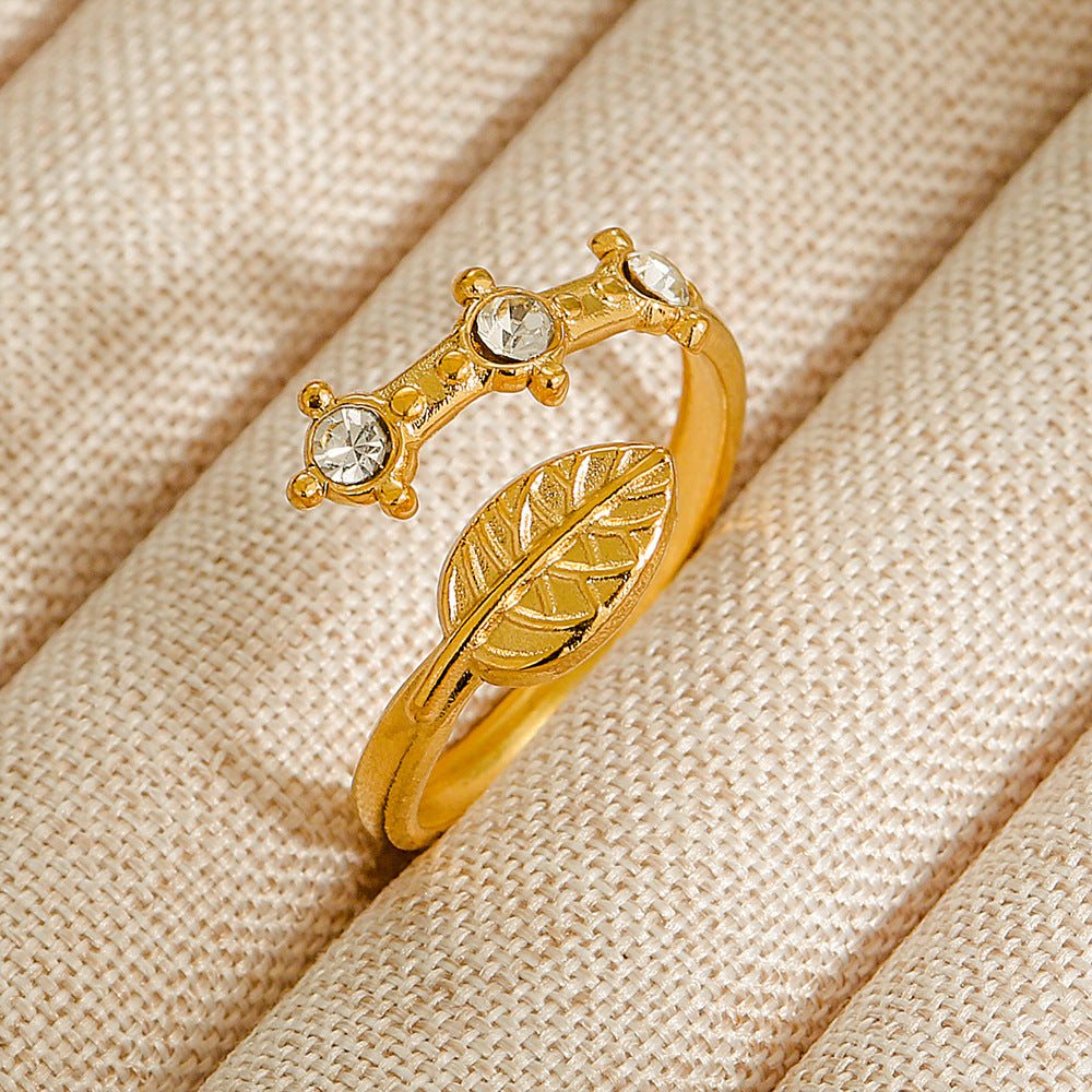 Vintage INS Style Stainless Steel Adjustable Ring with Natural Stone Inlay in Geometric Heart Zodiac and Animal Shapes