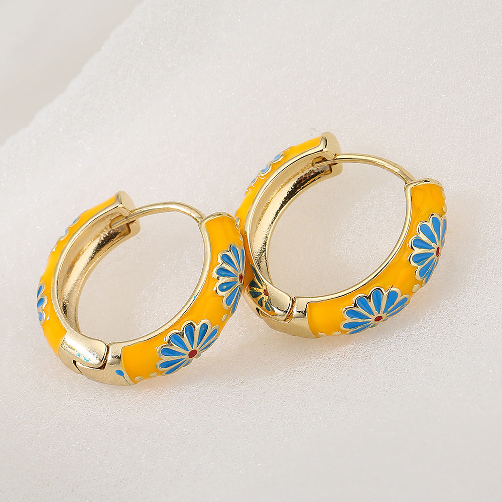 Retro Geometric Copper Earrings with Gold Plating for Women Candy-Colored Enamel Finish