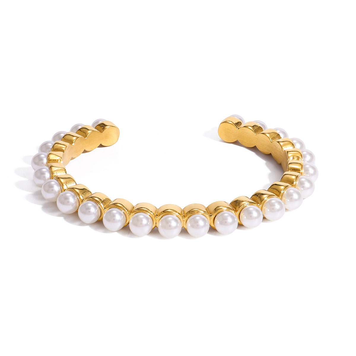 Pulsera de acero inoxidable chapado con perlas de resina y diseño geométrico minimalista para mujer