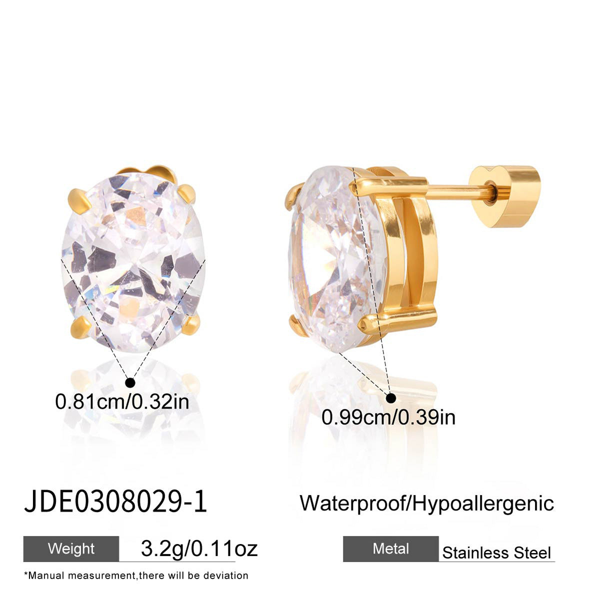 Minimalist Elegant Geometric Heart Stainless Steel PVD Cubic Zirconia Stud Earrings for Women