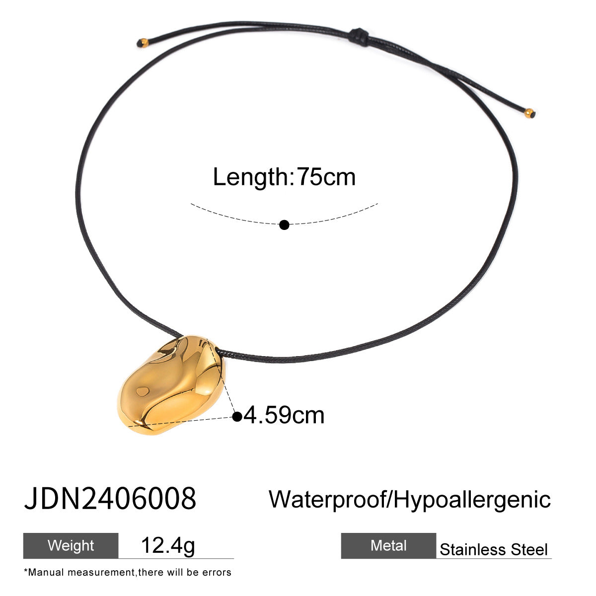 Collar de Acero de Titanio Geométrico Chapado para Mujer con Cordón Negro Cadena Ajustable para Clavícula