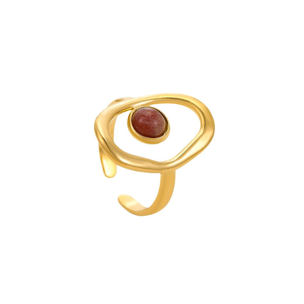 Anillo de acero inoxidable hueco con diseño geométrico vintage e incrustaciones de piedra natural, chapado en acero de titanio, banda de moda para mujer para uso en la oficina