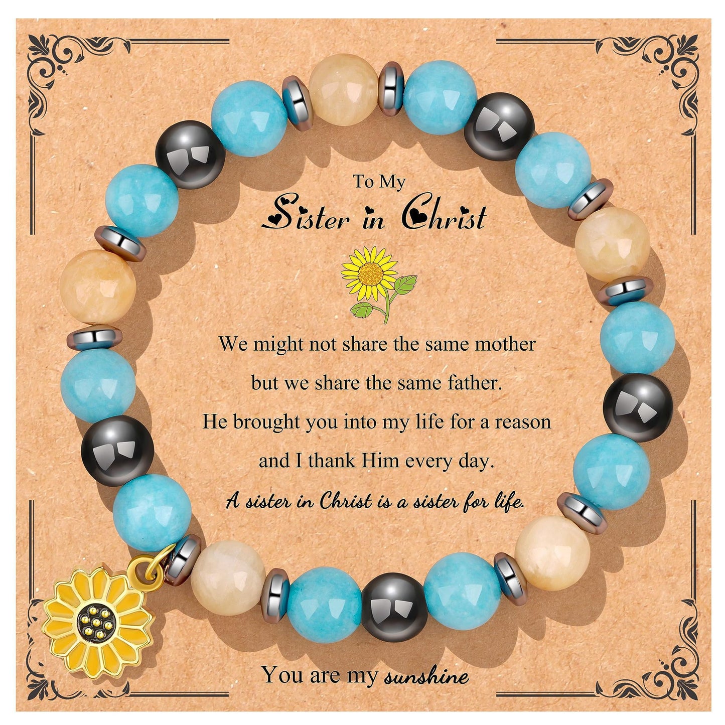 Sweet Floral Sunflower Gemstone Charm Bracelet for Women