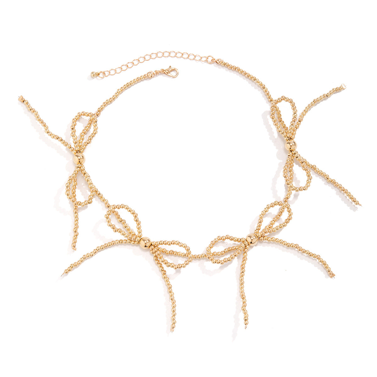Gargantilla minimalista con forma de lazo con perlas de imitación y colgante de aleación en cadena de cuentas redondas para mujer