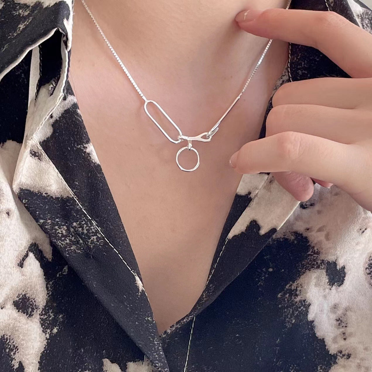 Minimalist 925 Sterling Silver Geometric Box Chain Necklace