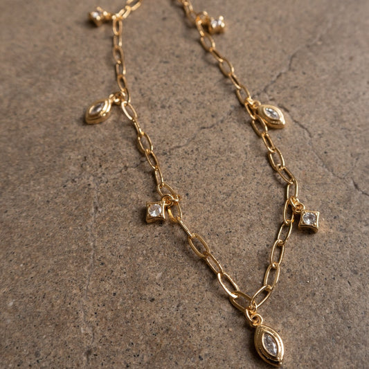 Vintage Geometric Zircon Pendant Necklace with Snake Motif in Titanium Steel on Gold-Plated Copper Chain