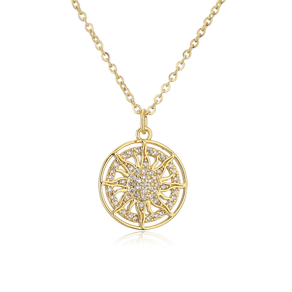 Collana con Pendente a Esagramma Geometrico Minimalista da Donna, con Base in Ottone e Placcatura in Oro Vero con Intarsio di Zirconi