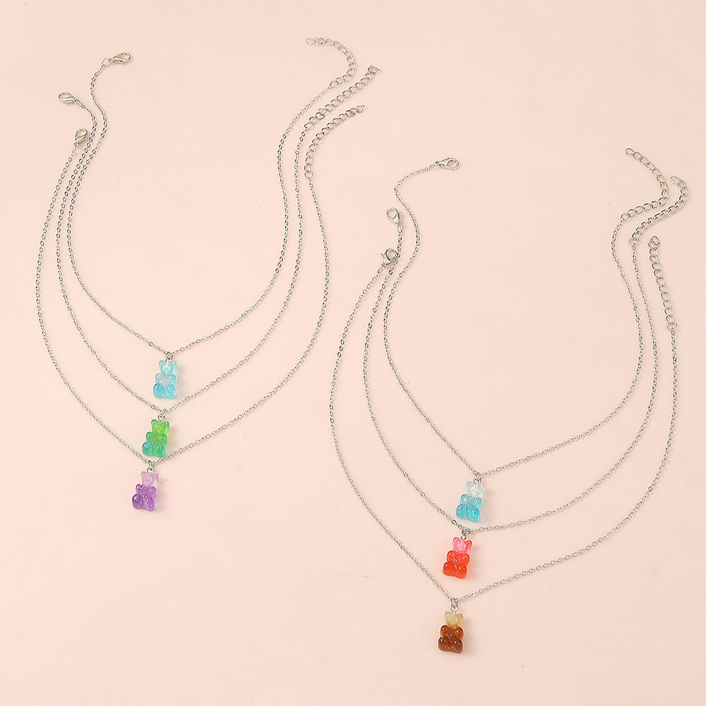 Lindo collar de resina con forma de oso para niñas, colgante minimalista de animal en cadena tipo "box", conjunto de joyas ajustables para niños para viajes y uso diario