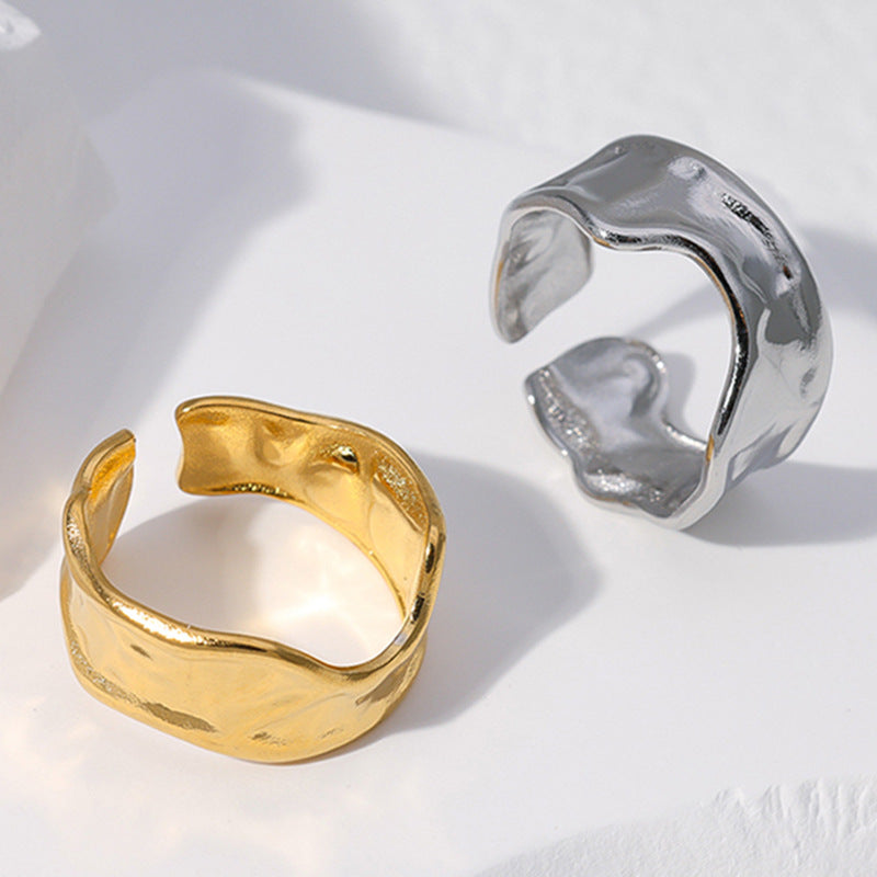 Anello Aperto Minimalista in Acciaio Inossidabile Geometrico da Donna con Finitura Placcata e Design a Linea Pulita