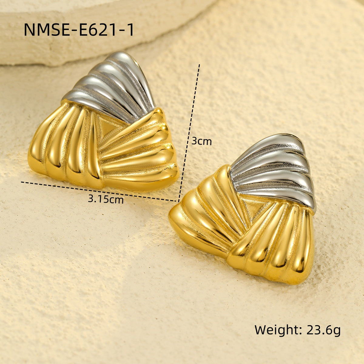 Orecchini da donna alla moda con triangoli geometrici placcati in oro 18K in acciaio inossidabile con texture intrecciata