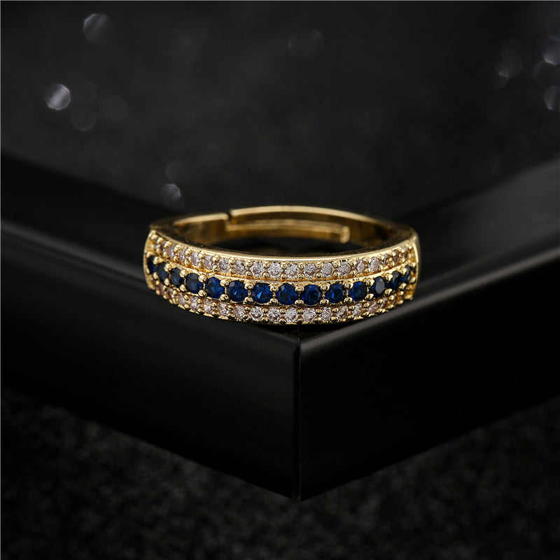 Elegant 18K Gold Plated Geometric Brass Ring with Micro-inlay Cubic Zirconia for Women
