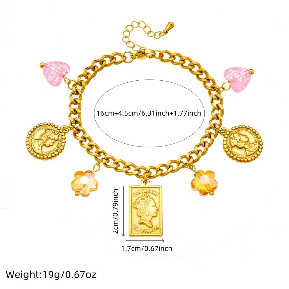 Set Collana con Ciondolo a Farfalla e Bracciale in Acciaio Inossidabile con Finitura Placcata, Stile Vintage