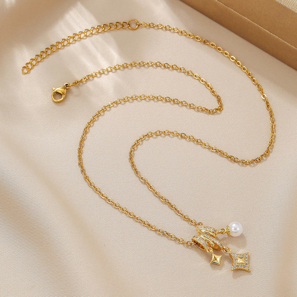 Luxury Heart Geometric Brass Cubic Zirconia Pearl Pendant Necklace for Women