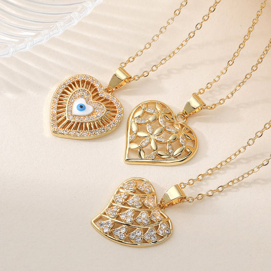 Minimalist Elegant 18K Gold Plated Heart Cubic Zirconia Pendant Necklace for Women