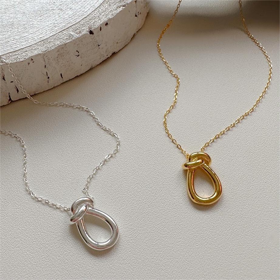 Minimalist Knot Necklace in 925 Sterling Silver with Geometric and Doll Motif Design for Women