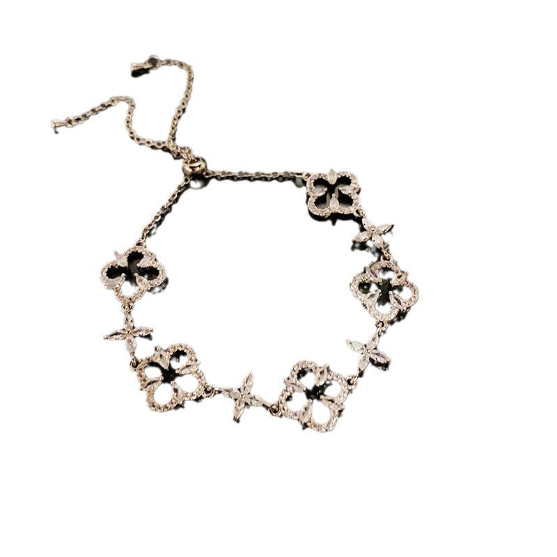 Elegant Floral Cubic Zirconia Inlaid Brass Bracelet for Women