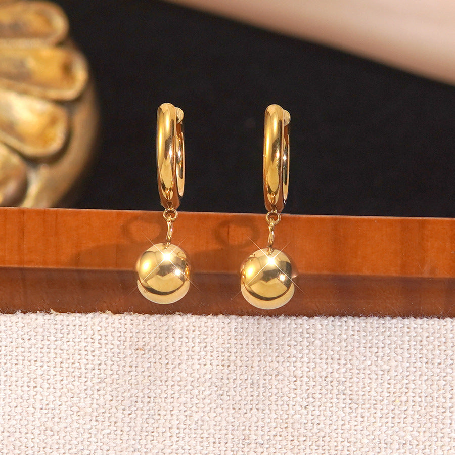 Minimalist Geometric 18K Gold Plated Stainless Steel Double Layer Ball Chain Necklace and Earring Set for Women