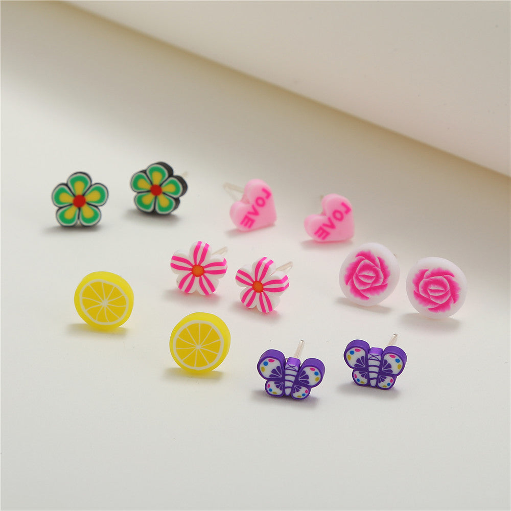 Creative Resin Animal Star Floral Stud Earrings Set for Women